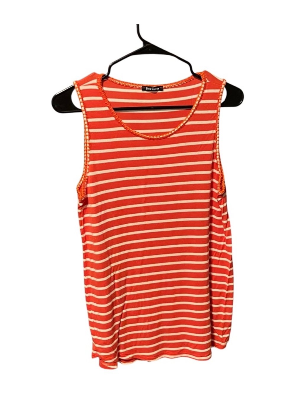 Pink Clover Super Soft Orange and White Stripe Tank Top Size Small Stitch Detail